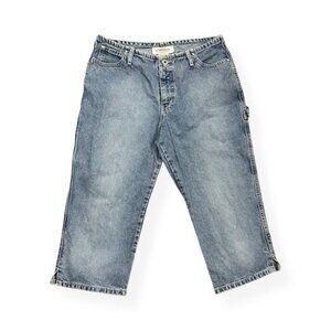 Vintage 1990s Hydraulic Mid Rise Light Wash Denim Cargo Carpenter Capri Jeans